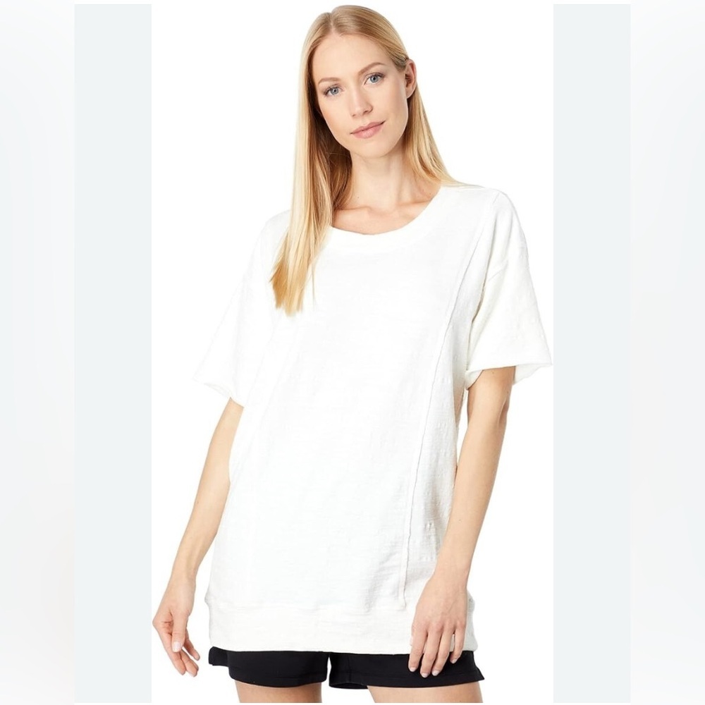 Mododoc French Terry Long Half Sleeve Loose Fit Sweatshirt Top Ivory Sz Small